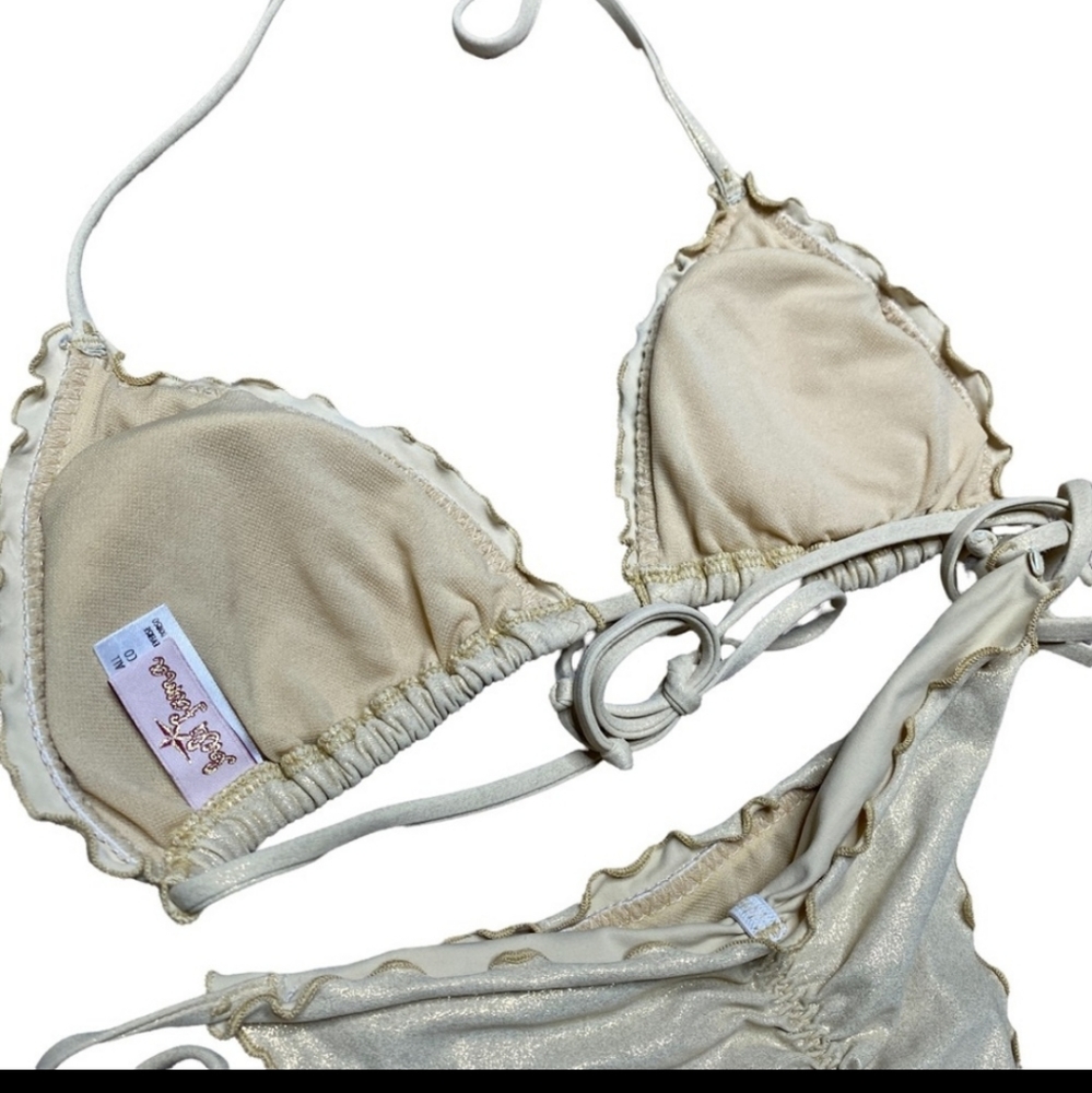 Luli Fama Gold Two Piece Bikini Swimsuit Scrunch Bottom Women’s Size Small